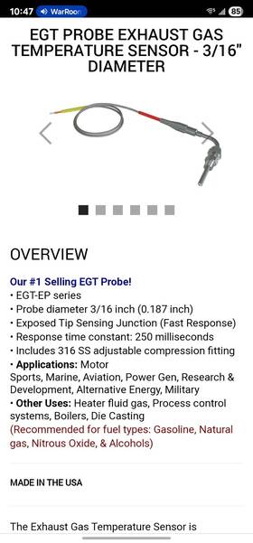 3018-72-r-r10 Exhaust Gas Technologies Egt Probe Temperature Sensor - 3/16 Inch Diameter 3018-72-r-r10 Exhaust Gas Technologies Egt Probe Temperature Sensor - 3/16 Inch Diameter