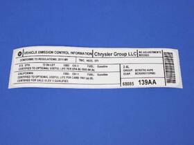 68085139aa Mopar Genuine Vehicle Emission Control Information Label 68085139aa Mopar Genuine Vehicle Emission Control Information Label