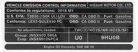 14805-9hu0b Nissan Genuine Emission Label 14805-9hu0b Nissan Genuine Emission Label