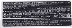 14805-9nb0b Nissan Genuine Emission Label 14805-9nb0b Nissan Genuine Emission Label