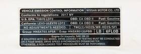 148056fl0b Nissan New Oem Emissions Information Label For Rogue 2016-2018