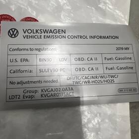 06k010005ba Volkswagen New Emissions Label 06k 010 005 Bb