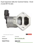Idle Air Control Valve Motorcraft CX-1765. Fixed Price $65.00.