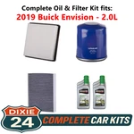 Fits: 2019 Buick Envision 2.0L Complete Air, Oil & Cabin Filter Kit (5W-30). Fixed Price $115.95.