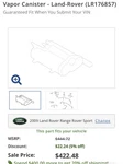 2006-09 Range Rover Sport Fuel Vapor Canister WTB500260 Oem JQ25113. Fixed Price $150.00.