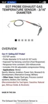 Egt Probe Exhaust Gas Temperature Sensor - 3/16" Diameter. Fixed Price $55.99.