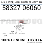 5832706060 Genuine Toyota Insulator, Main Muffler Heat, 58327-06060. Fixed Price $47.71.