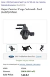 Vapor Canister Purge Solenoid 4U5Z-9J451-DA Fit Ford. Fixed Price $36.00.