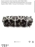 Engine Cylinder Head Assembly 22R/22RE/22REC - Compatible For Toyota 4RUNNER/PIC. Fixed Price $500.00.