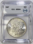 1887 -p Morgan Silver Dollar Icg MS64 (ap 23059). Fixed Price $125.00.